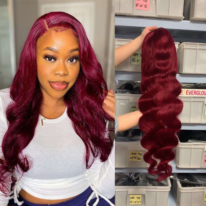 Mystery Burgundy Color 13x4/4x4/T-part Lace Frontal Body Wave Human Hair Wig - EVERGLOW HAIR
