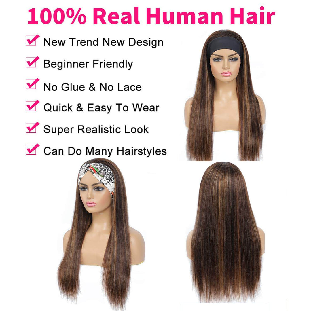 Highlight Piano Color Straight Headband Wig EverGlow Human Hair