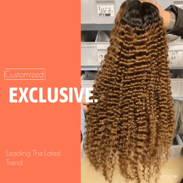 Customized Ombre Color 13X4 Lace Front Deep/Loose/Loose Deep/Water Wave Human Hair Wig 1b/#30 - EVERGLOW HAIR