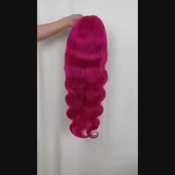 Rose Pink Color Body Wave 13x4 Lace Frontal Wig EverGlow Human Hair