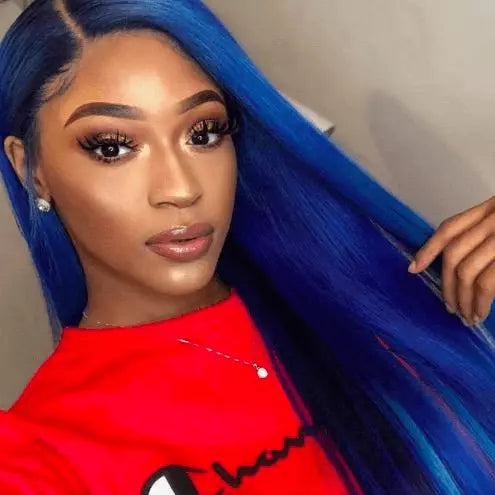 Sky Dark Blue Color Straight 13X4/4*4/T-part Lace Front Wig EverGlow Human Hair - EVERGLOW HAIR