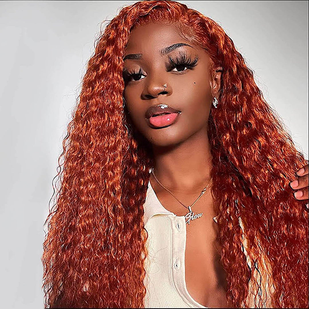 Fashion Orange Ginger Color Deep Wave/ Deep Curly Lace Frontal Wig - EVERGLOW HAIR