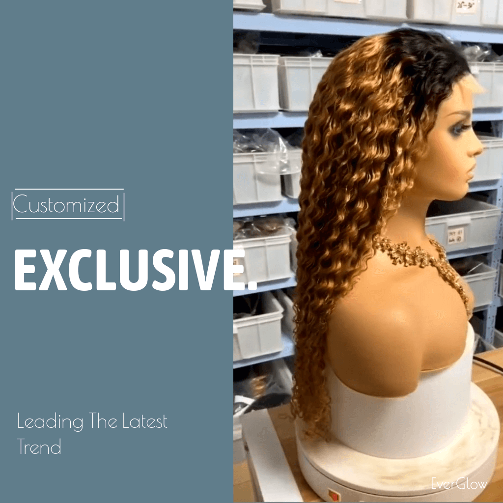 Customized Ombre Color Deep Wave 4X4 Lace Closure EverGlow Human Hair Wig 1b/#6 - EVERGLOW HAIR