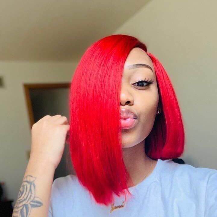 Super Affordable Red Color Bob Straight 13X4/4*4/T-part Lace Front Human Hair Wig - EVERGLOW HAIR