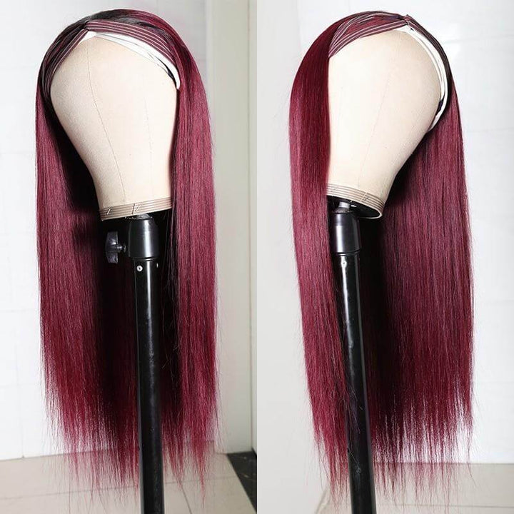 Brazilian Straight Headband Glueless Wig Burgundy Color EverGlow Human Hair Wig - EVERGLOW HAIR