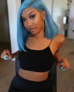 Sky Light Blue Color Straight 13X4/4X4/T-part Lace Frontal Wig EverGlow Human Hair - EVERGLOW HAIR