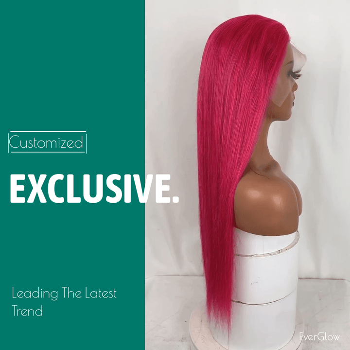 Rose Pink Color Straight 13x4 Lace Frontal Wig EverGlow Human Hair