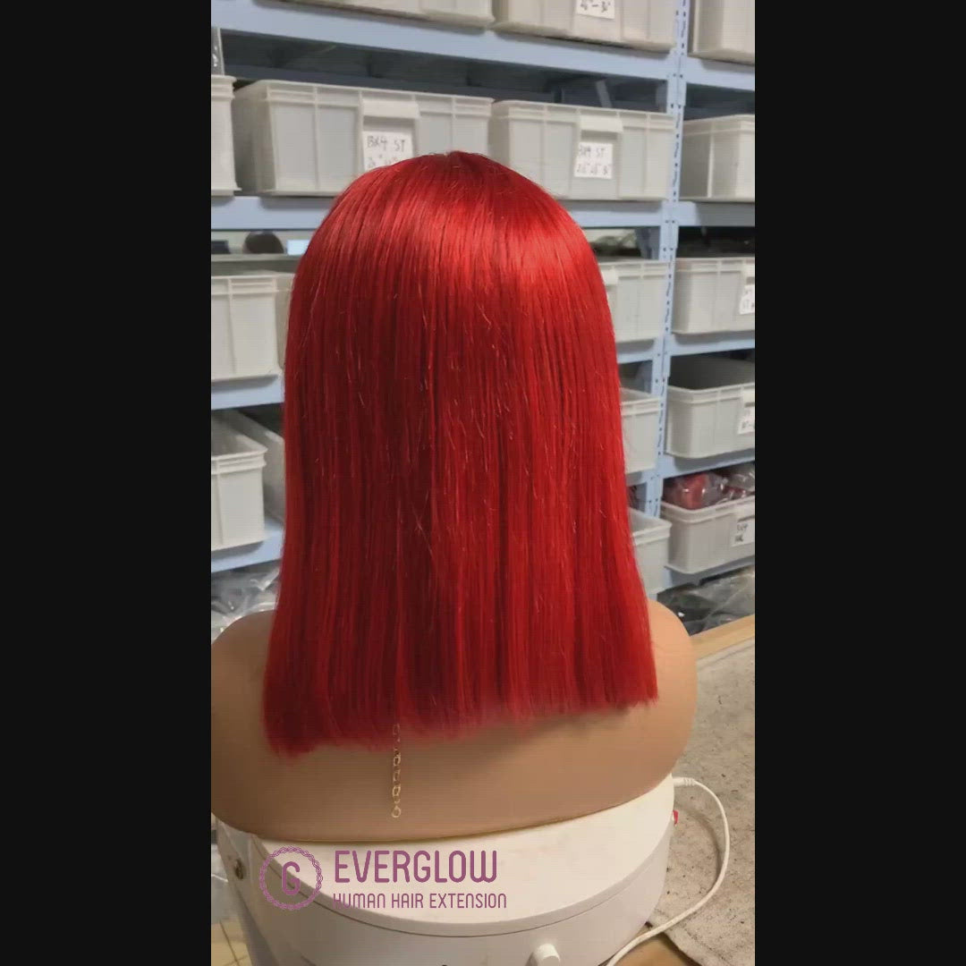 Super Affordable Red Color Bob Straight 13x4 Lace Frontal Human Hair Wig