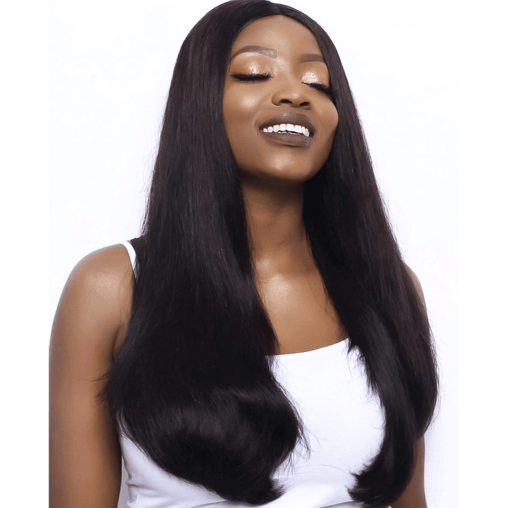 Super Double Drawn Straight Lace Wig Natural Black