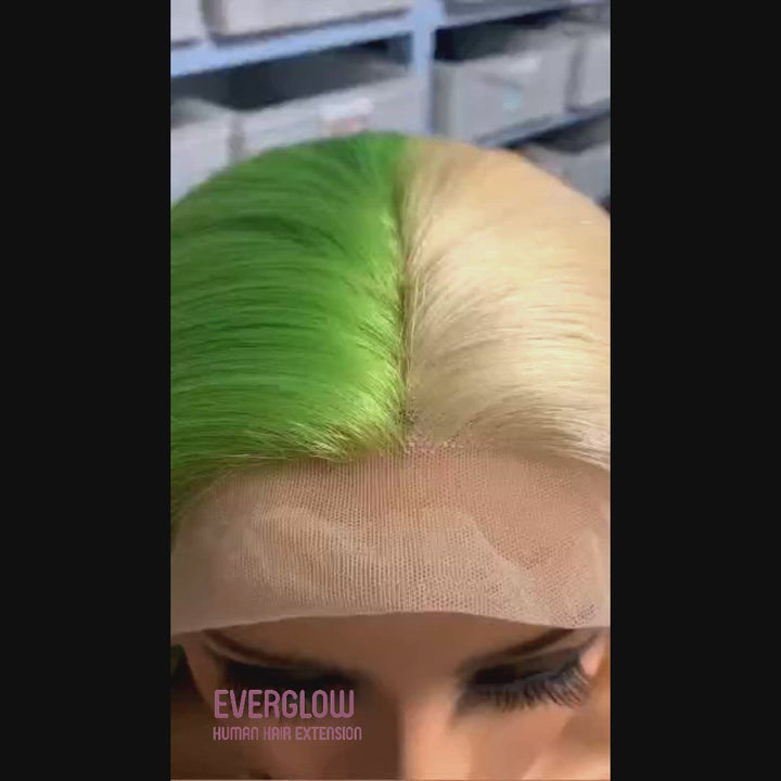 Customized Half 613-Half Green Color 13x4 Lace Frontal Wig