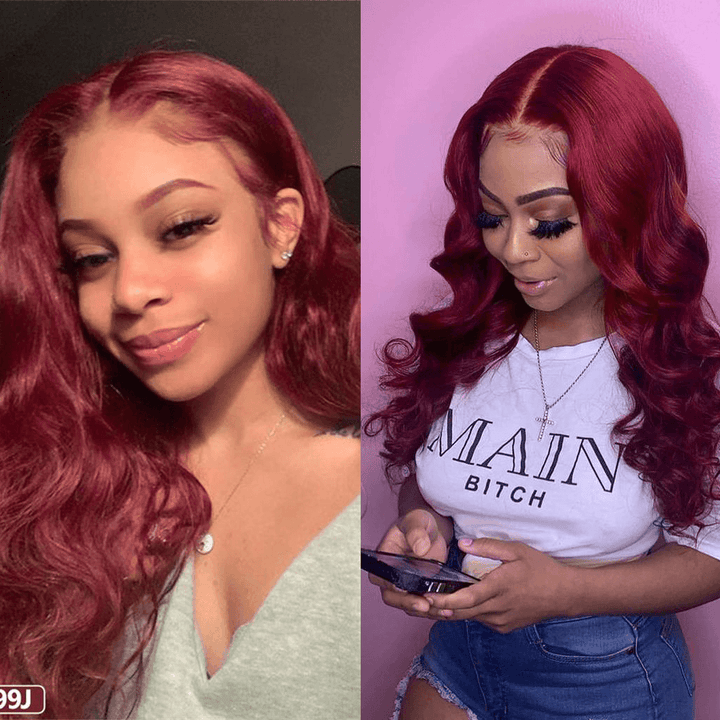 Mystery Burgundy Color 13X4/4X4/T-part Lace Front Body Wave Wig EverGlow Human Hair - EVERGLOW HAIR