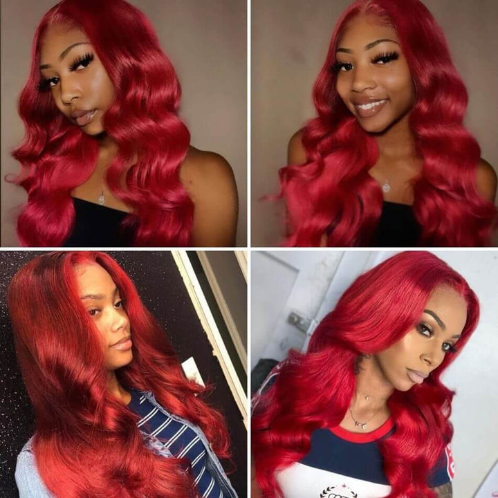 Hot Red Color Body Wave T-part Wig - EVERGLOW HAIR