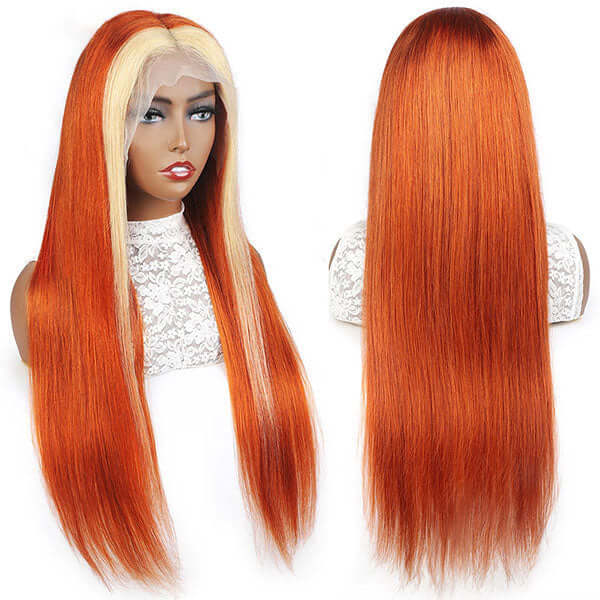 Blond Front/Orange Back Straight 13x4/4x4/T-part Lace Wig 613/#350