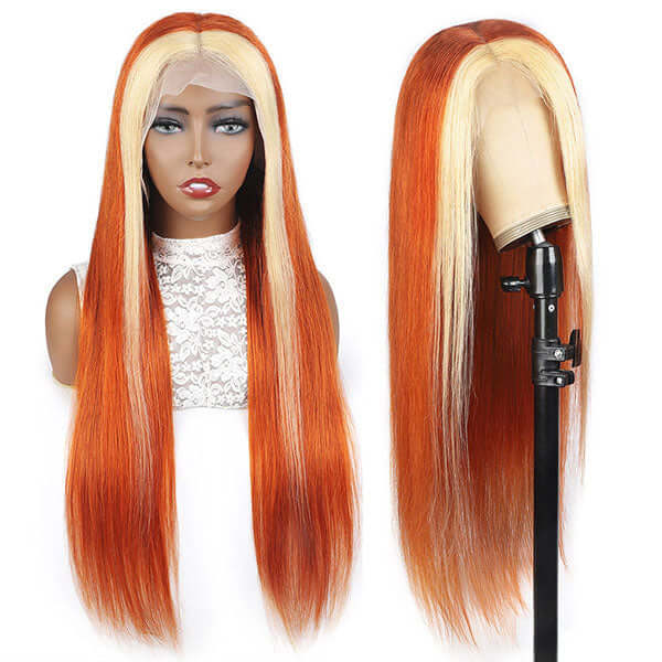 Blond Front/Orange Back Straight 13x4/4x4/T-part Lace Wig 613/#350