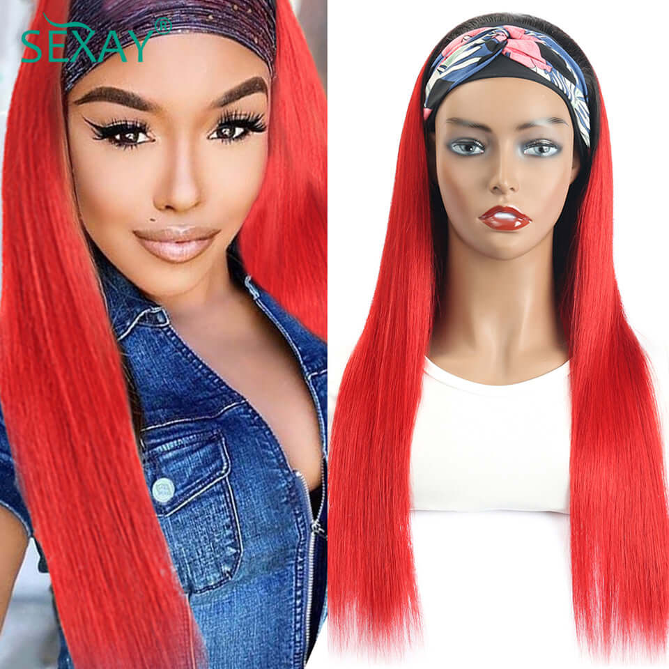 Hot Red Straight Headband Wig EverGlow Human Hair
