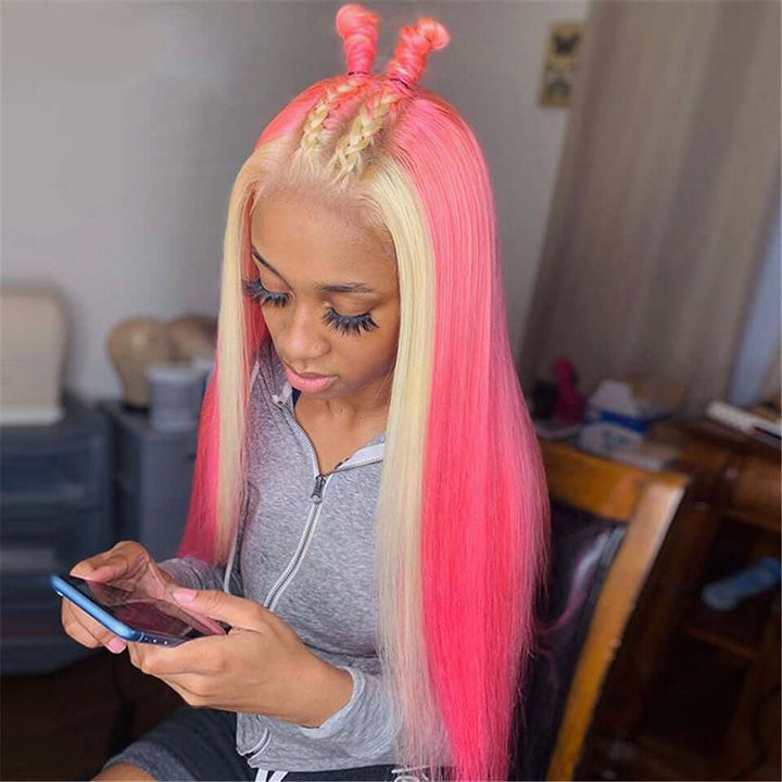 Blond Front/Baby Pink Back 13x4 Lace Frontal Wig - EVERGLOW HAIR