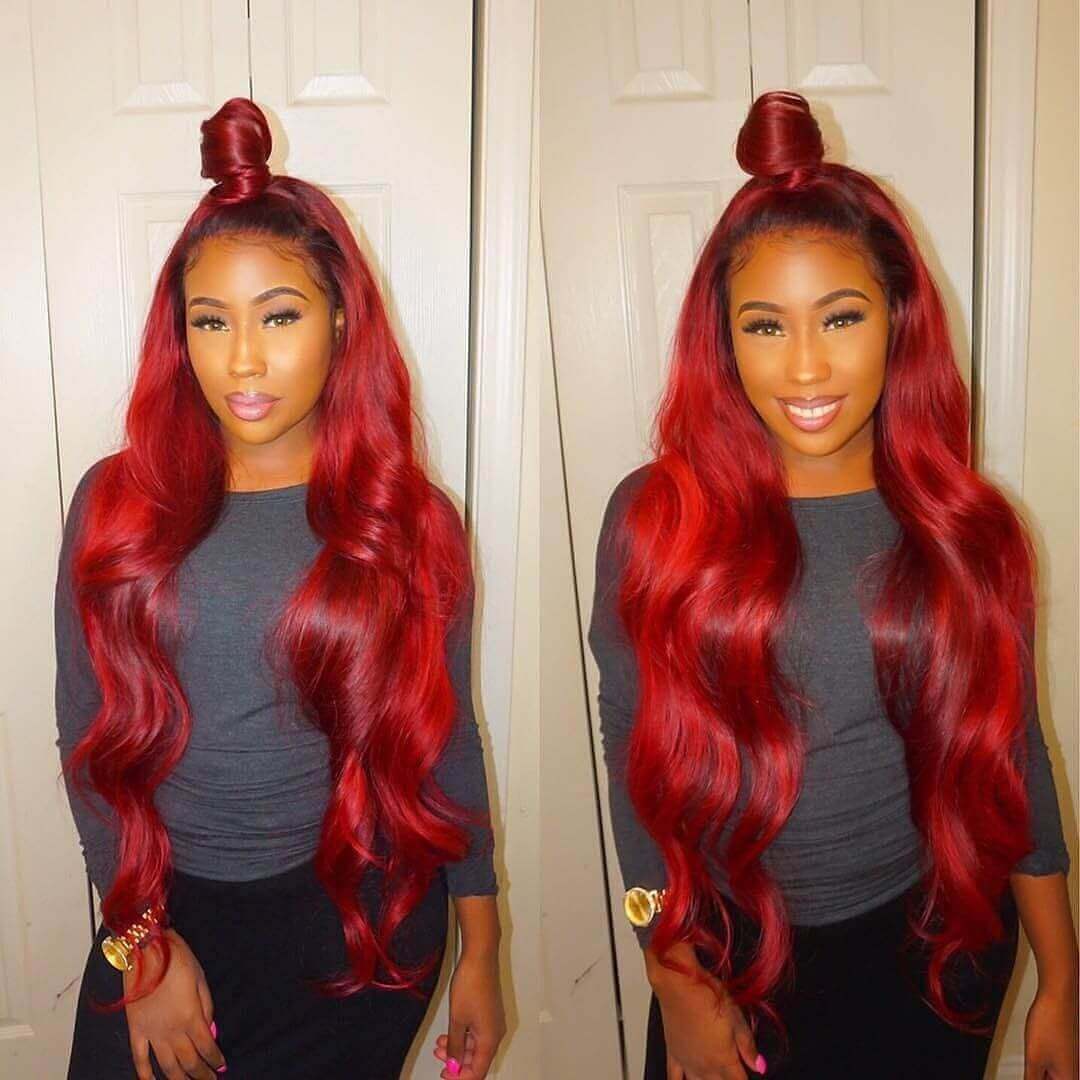 Customized Black Root Red Straight 13x4 Lace Frontal Wig 1b/red - EVERGLOW HAIR