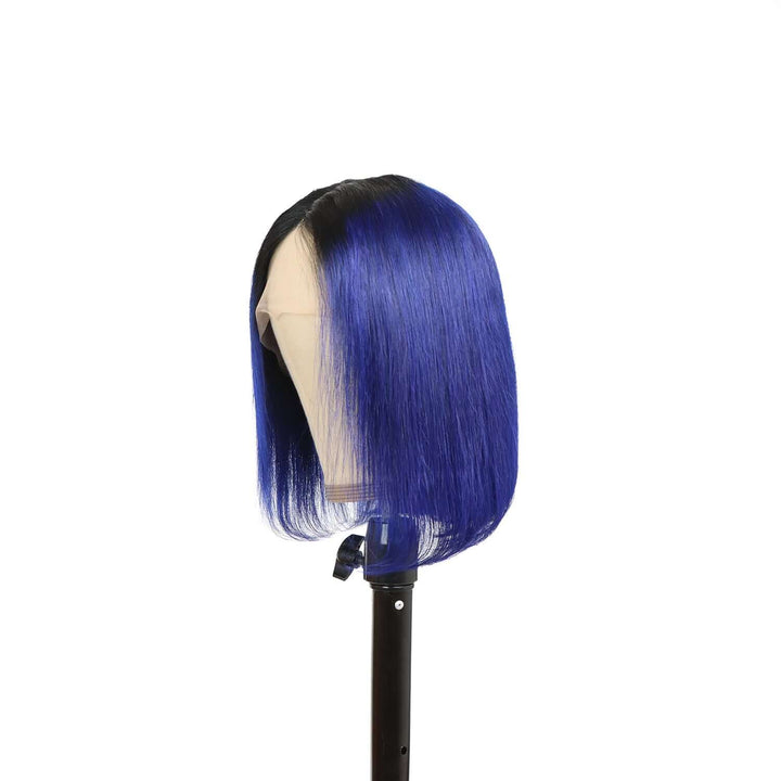 Ombre Blue/Black Color Bob Straight 13x4 Lace Frontal Human Hair Wig 1b/blue