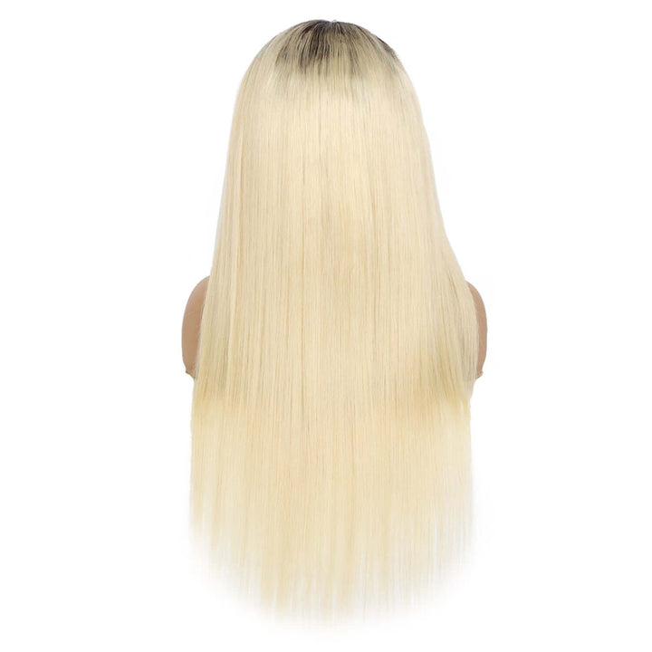 Dark Root 613 Blonde Colored Straight 13x4 Lace Frontal Pre Plucked EverGlow Human Hair Wig T4/613 - EVERGLOW HAIR