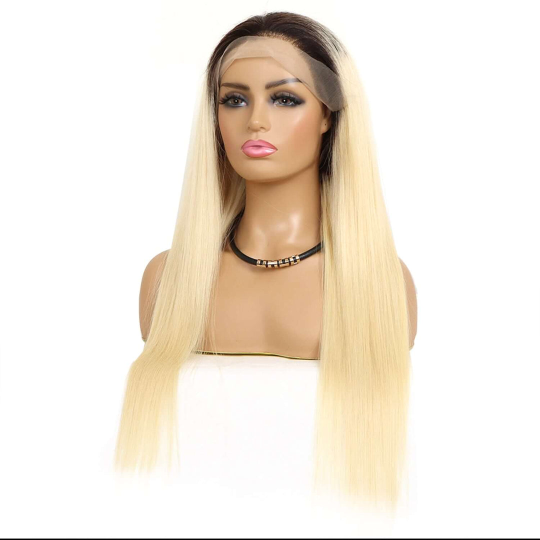 Dark Root 613 Blonde Colored Straight 13x4 Lace Frontal Pre Plucked EverGlow Human Hair Wig T4/613 - EVERGLOW HAIR
