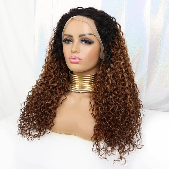 Customized Ombre Color 13X4 Lace Front Deep/Loose/Loose Deep/Water Wave Human Hair Wig 1b/#30 - EVERGLOW HAIR