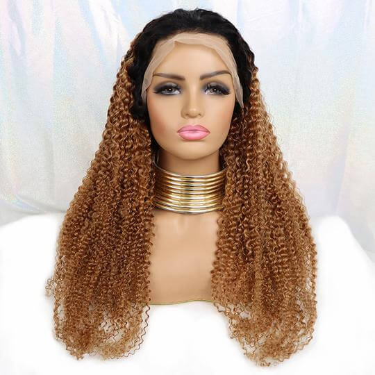 Customized Ombre Color Kinky Curly 13X4 Lace Front EverGlow Human Hair Wig 1b/30 - EVERGLOW HAIR