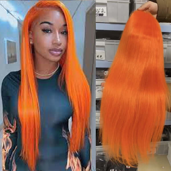 Light Orange Color Straight 13X4/4X4/T-part Lace Front Wig EverGlow Human Hair - EVERGLOW HAIR