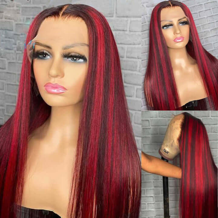 Red/Black Highlight Piano Color Lace Wig Red/1b