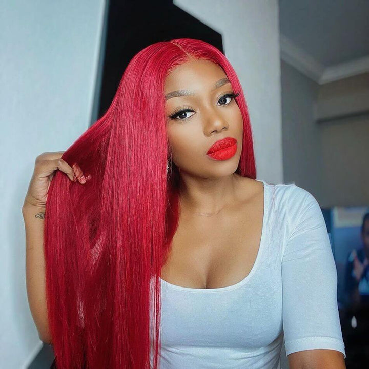 Hot Red Color Straight 13X4 Lace Frontal Wig - EVERGLOW HAIR