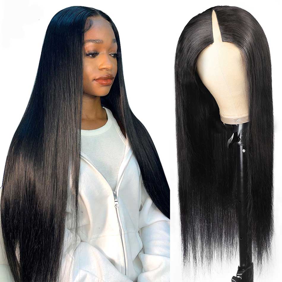 V Part Straight Wig Natural Black EverGlow Human Hair