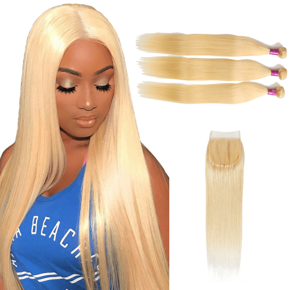 613 Straight 3 Bundles With 4*4 Lace Closure EverGlow Human Hair - EVERGLOW HAIR