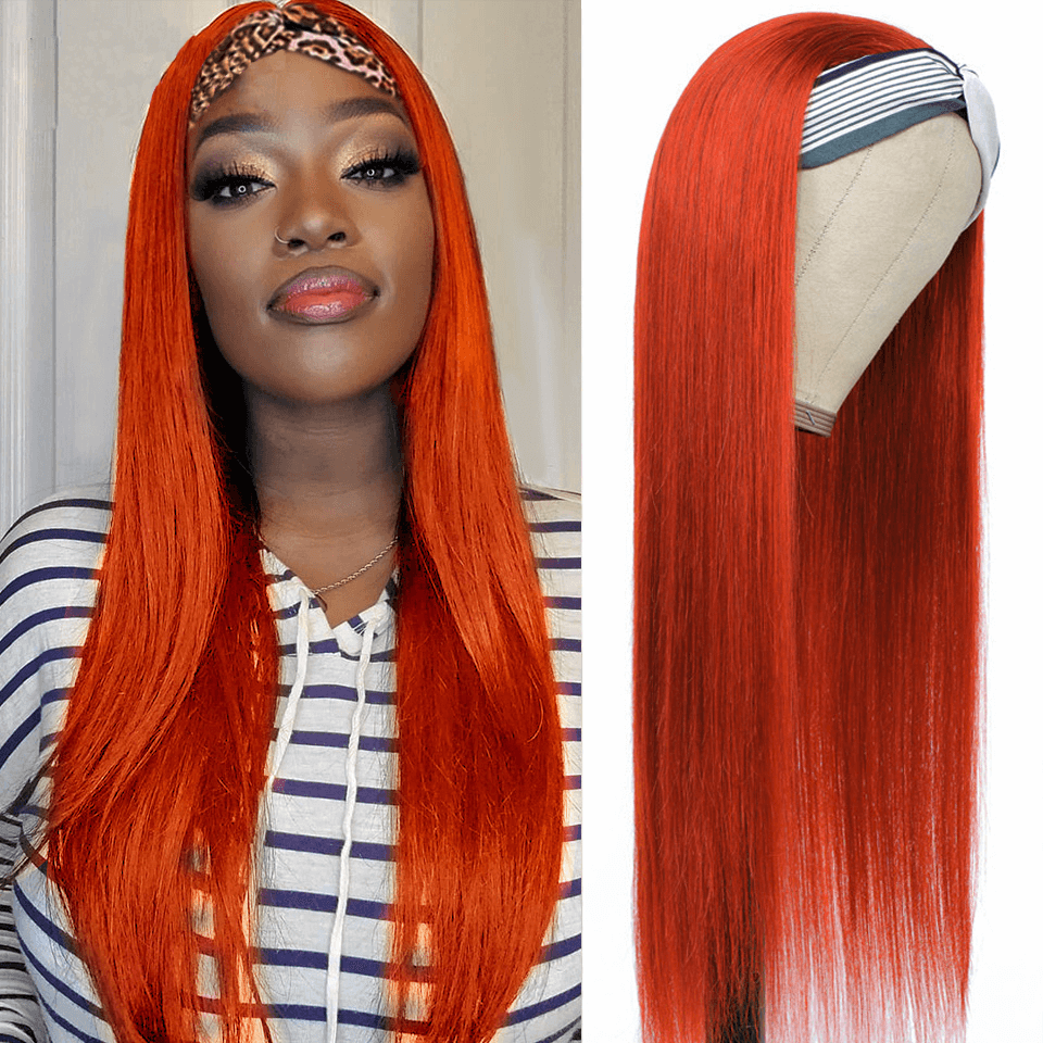 Fashion Orange Straight Headband Wig EverGlow Human Hair