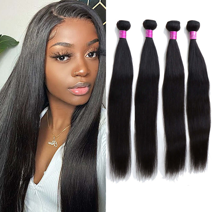 Straight 4 Bundles Natural Black EverGLow Remy Human Hair Extensions - EVERGLOW HAIR