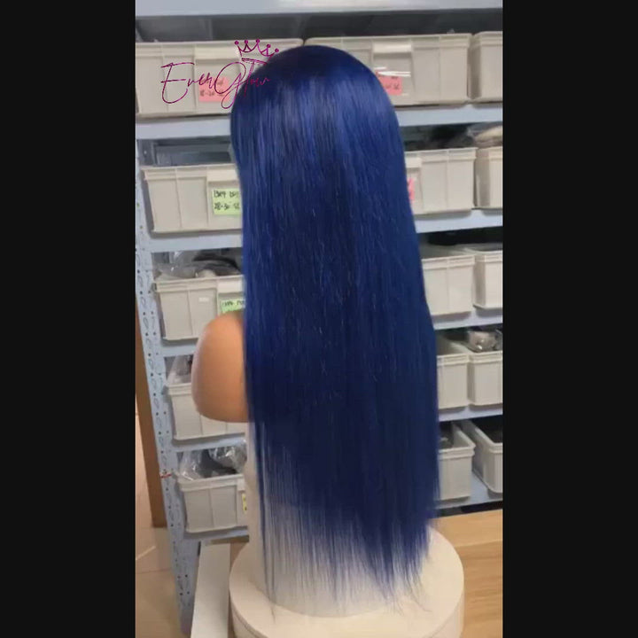 Navy Blue Color Straight Lace Wig