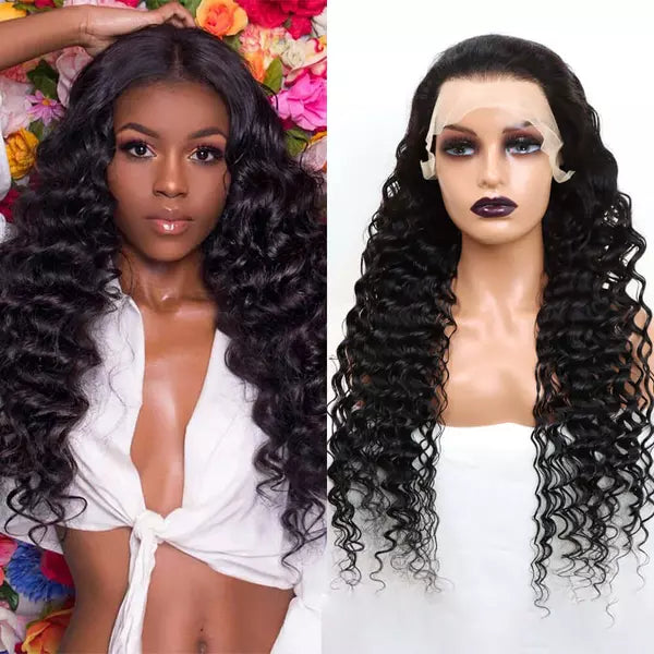 Brazilian Loose Deep Wave 13x4 Lace Frontal Wig Natural Black EverGlow Human Hair - EVERGLOW HAIR