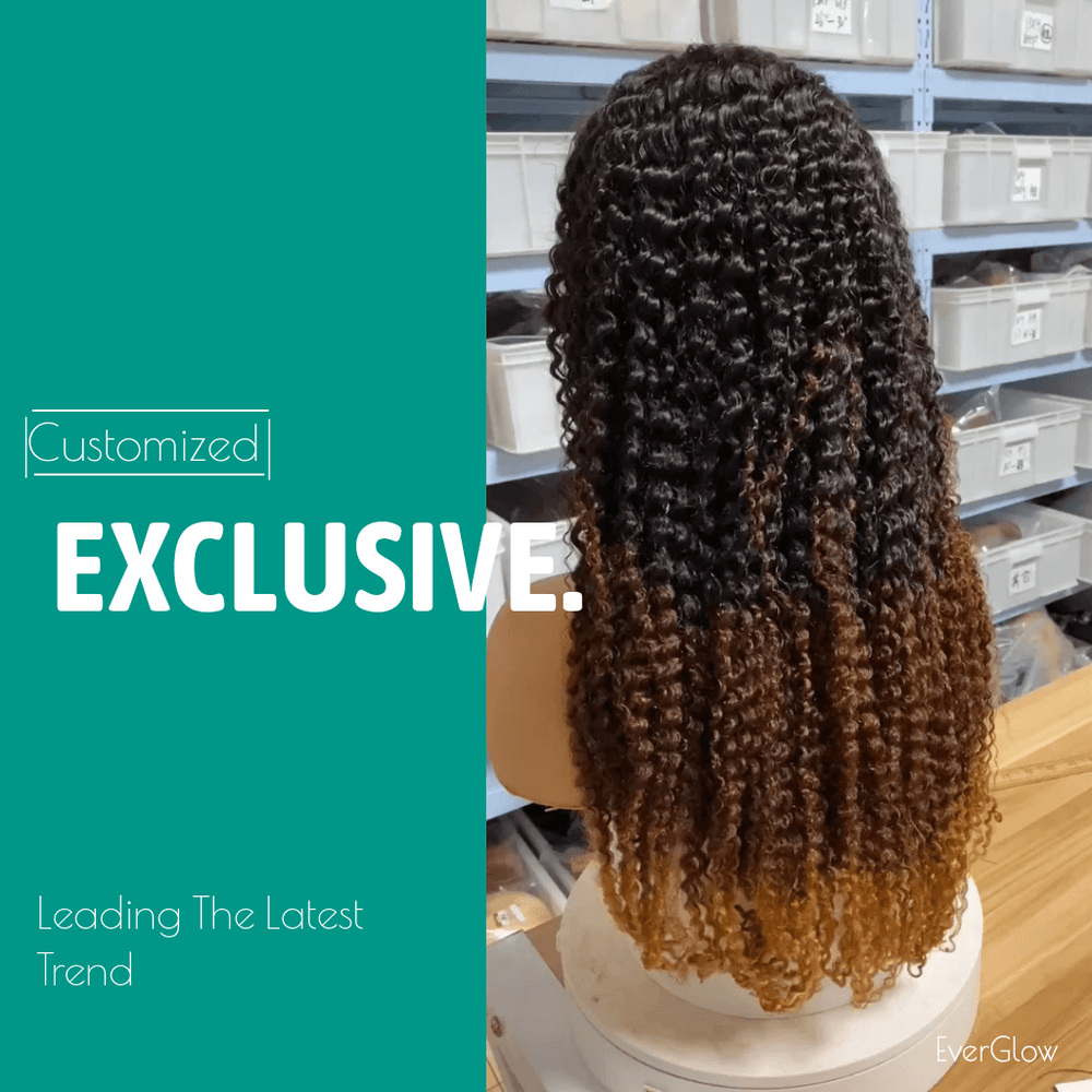 Customized Ombre Color Curly 13X4 Lace Front EverGlow Human Hair Wig 1b/#4/27 - EVERGLOW HAIR