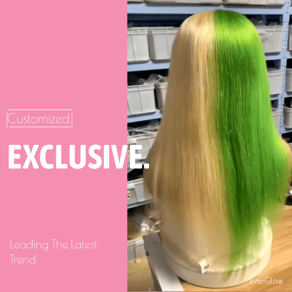 Customized Half 613-Half Green Color 13*4 Lace Front Straight Human Hair Wig - EVERGLOW HAIR