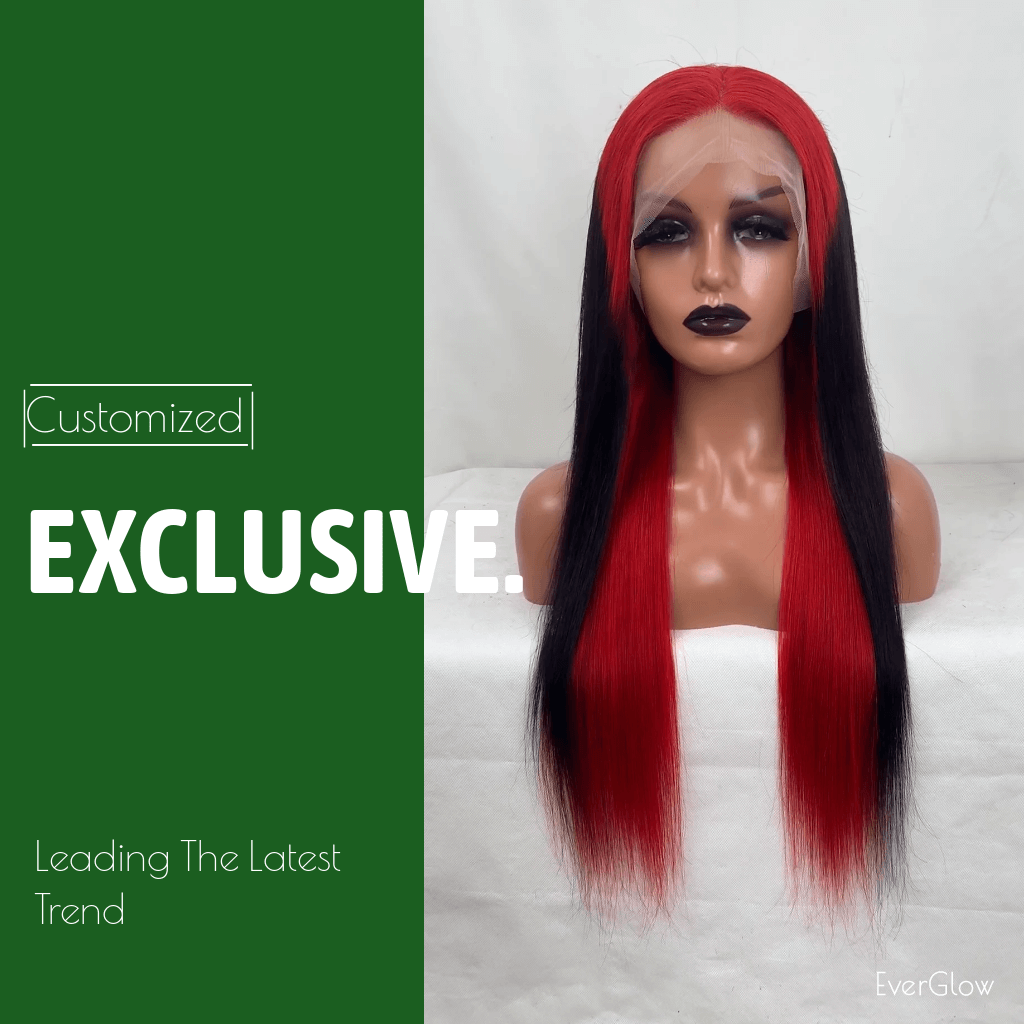 Customized Ombre Red/Black Color Straight 13X4 Lace Frontal Wig