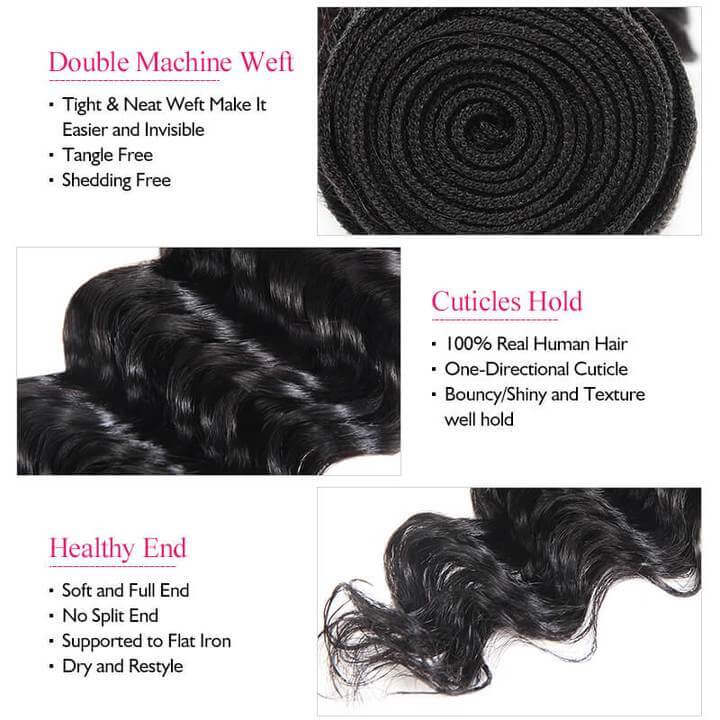 Brazilian Deep Wave 3 Bundles with 4*4 Lace Closure Natural Black EverGlow Hair - EVERGLOW HAIR