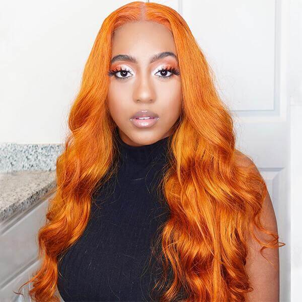 Fashion Orange Ginger Color Body Wave 13X4 Lace Frontal Wig - EVERGLOW HAIR