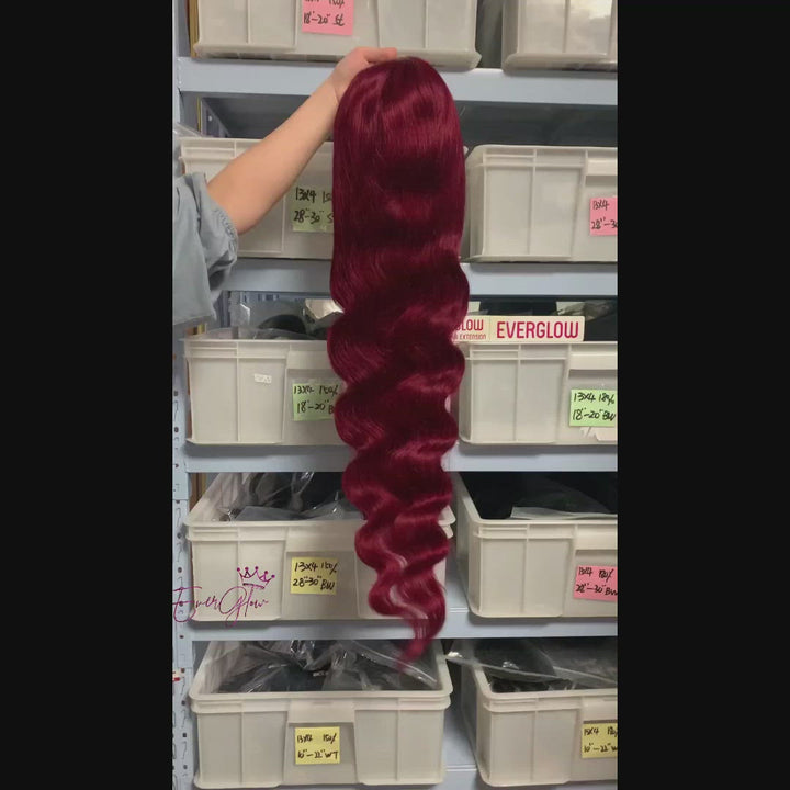 Mystery Burgundy Color Body Wave Human Hair Lace Wig