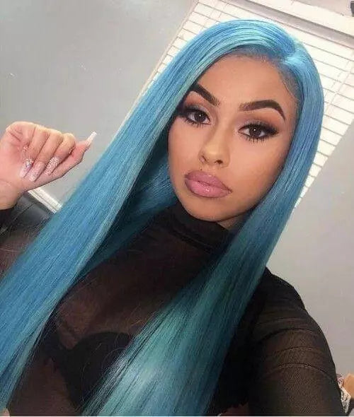 Sky Light Blue Color Straight 13X4/4X4/T-part Lace Frontal Wig EverGlow Human Hair - EVERGLOW HAIR