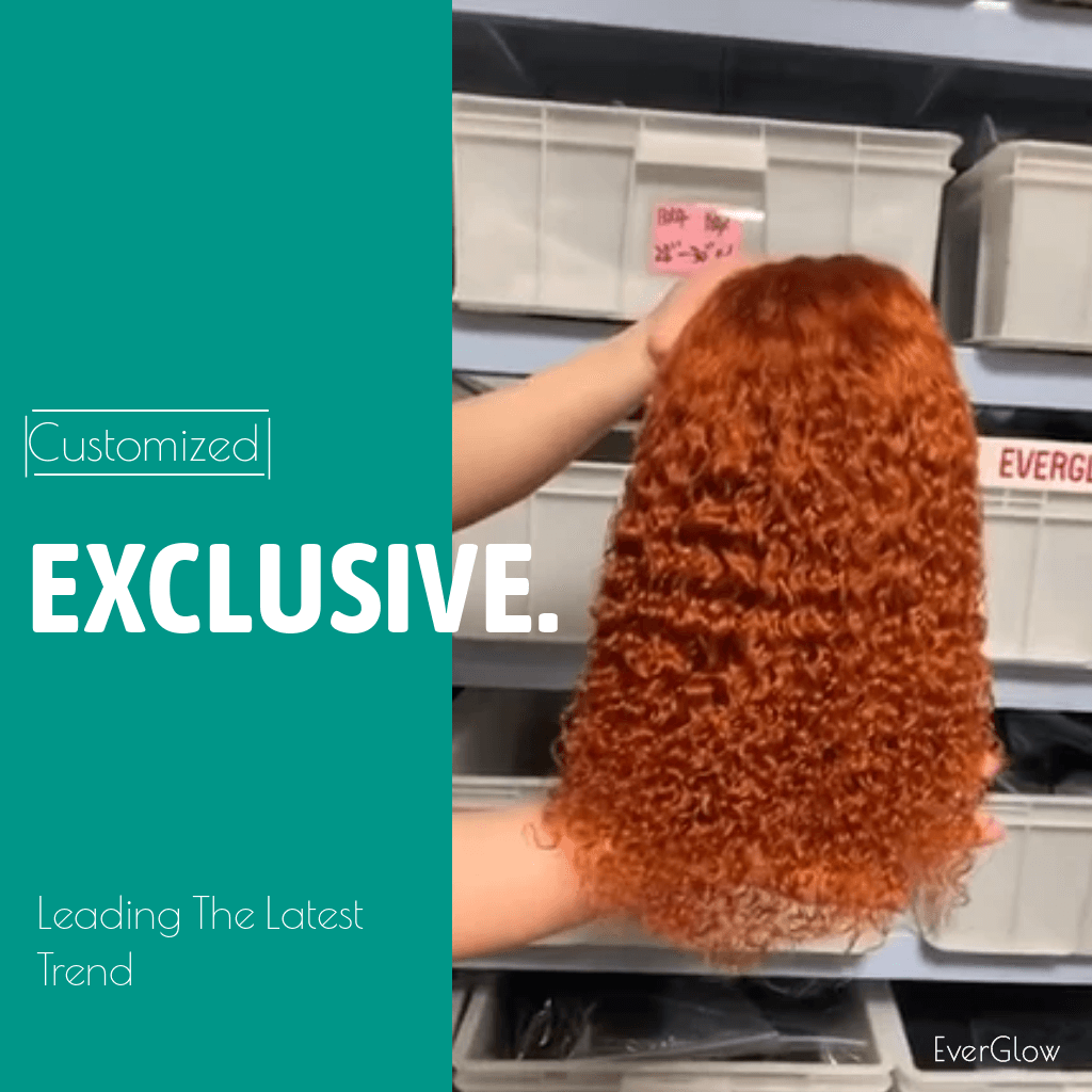 Short Fashion Orange Ginger Curly Bob 13x4 Lace Frontal Colored Wig EverGlow Human Hair #350