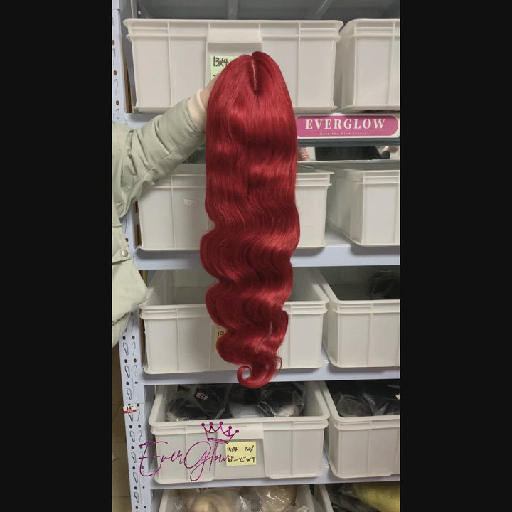 Hot Red Color Body Wave T-part Wig