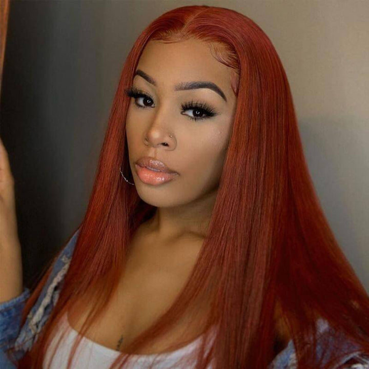 Dark Ginger Color Straight 13X4 Lace Front Wig - EVERGLOW HAIR