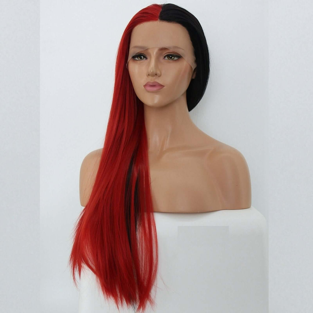Half Red Half Black Color Straight 13x4 Lace Frontal Wig