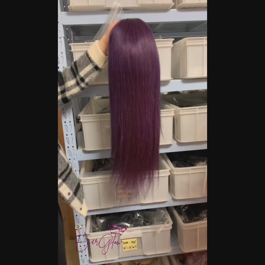 Grape Purple Color Straight Human Hair Lace Wig