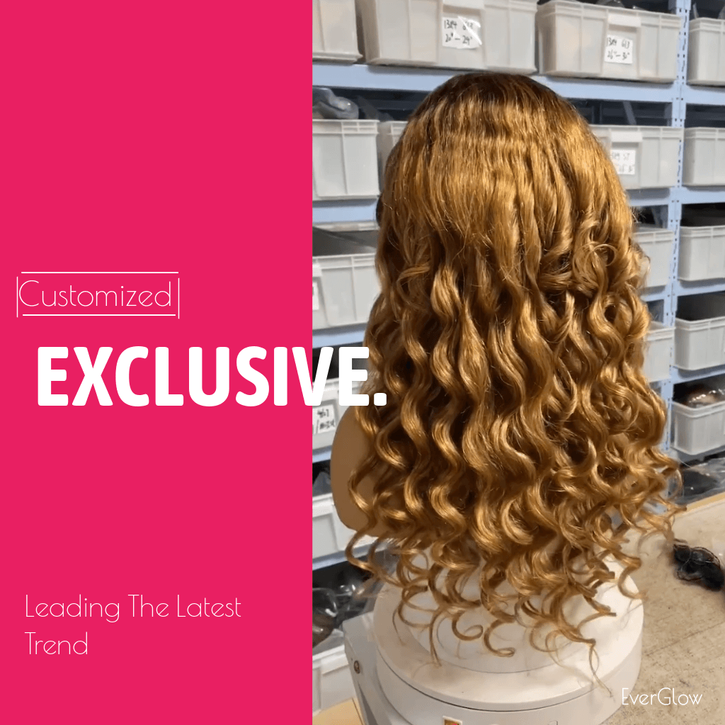 Customized Ombre Color 13X4 Lace Front Deep/Loose/Loose Deep/Water Wave Human Hair Wig 4/#30 - EVERGLOW HAIR