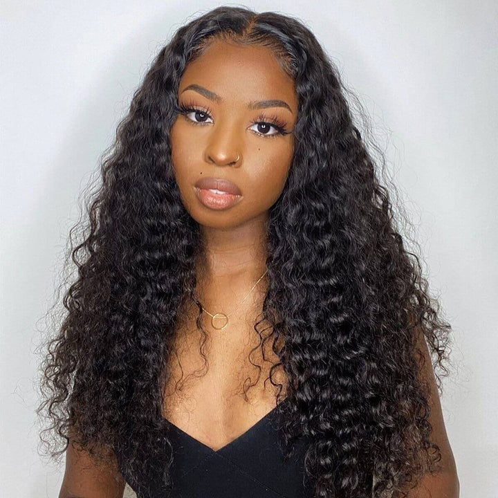 HD Undetectable 5x5 Lace Closure Deep Wave Wig Natural Black - EVERGLOW HAIR