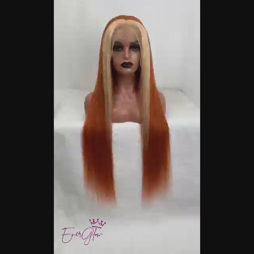 Skunk Stripe Style Blond Front/Orange Back Straight Lace Wig 613/#350